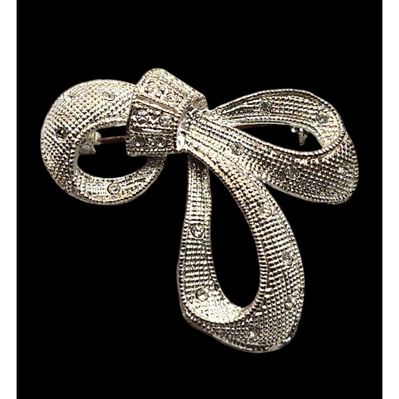 Vintage Rhinestone Crystal Bow Brooch Pin As Found