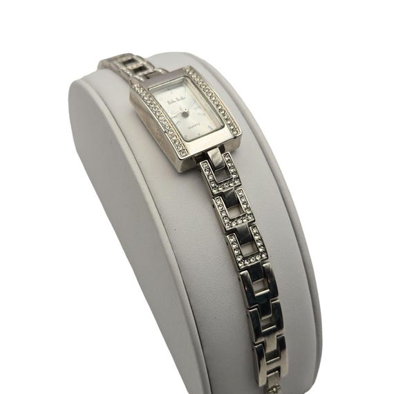 Delta Burke Silver Quartz Watch With Rhinestone Accents & Rectangular Face