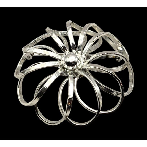 Vintage Marvella Silver Tone Ribbon Brooch Pin