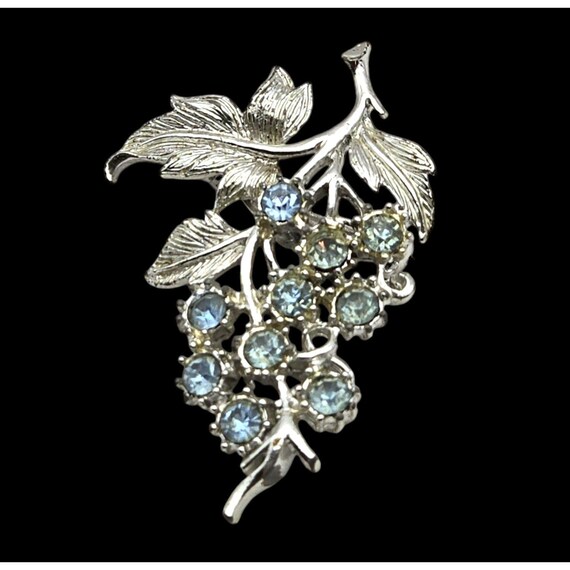 Vintage Silver Grape Cluster Brooch With Blue Rhinestones