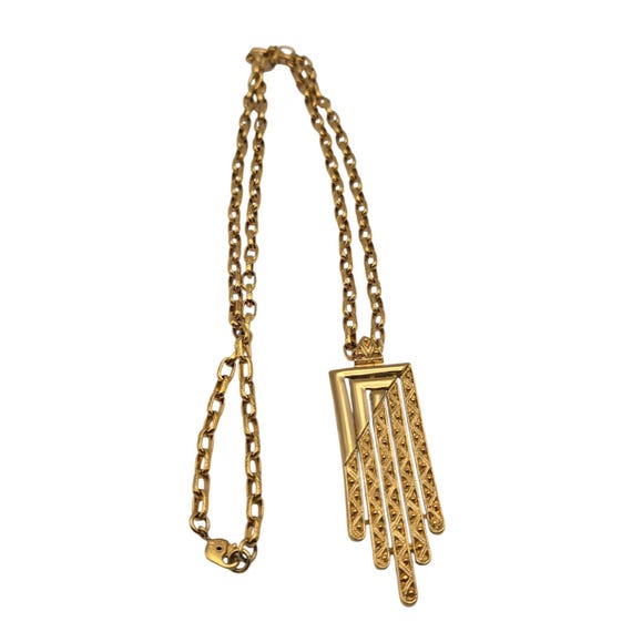 Vtg 1970s Monet Gold Tone Pendant Necklace MCM Design 28" Loop Chain