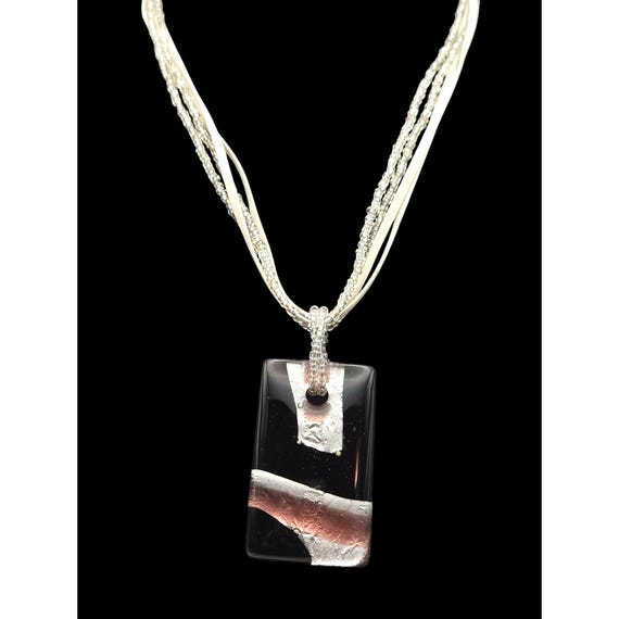 Vintage Art Glass Resin Pendant Necklace With Clear Bead & Cord Chain  11 1/2 "