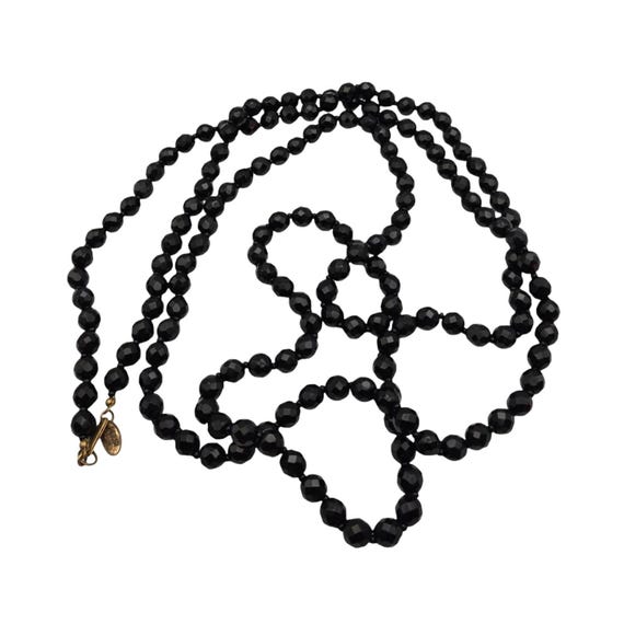 Vintage Miriam Haskell Black Faceted Glass Bead Necklace 60 Inch