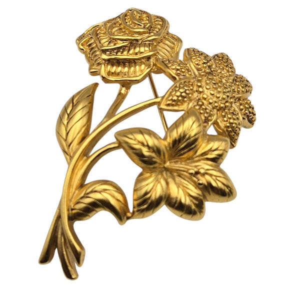 Monet Vintage Gold Tone Floral Brooch Pin 2.25 X 1.5
