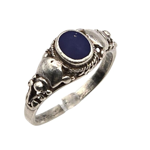 Vtg Sterling Silver Lapis Lazuli Cabochon Ring Size 7 Oval Stone Antique Look Jewelry