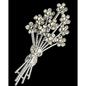 Silver Rhinestone Flower Bouquet Brooch Pin