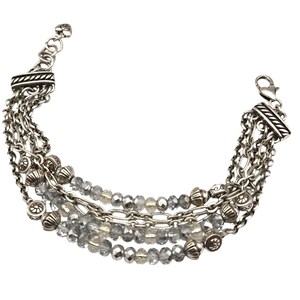 Vintage Brighton 5-Strand Bracelet W/ AB Rhinestone Crystals & Silver-Tone Chain
