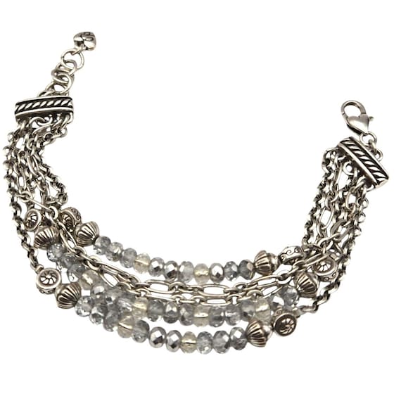 Vintage Brighton 5-Strand Bracelet W/ AB Rhinestone Crystals & Silver-Tone Chain