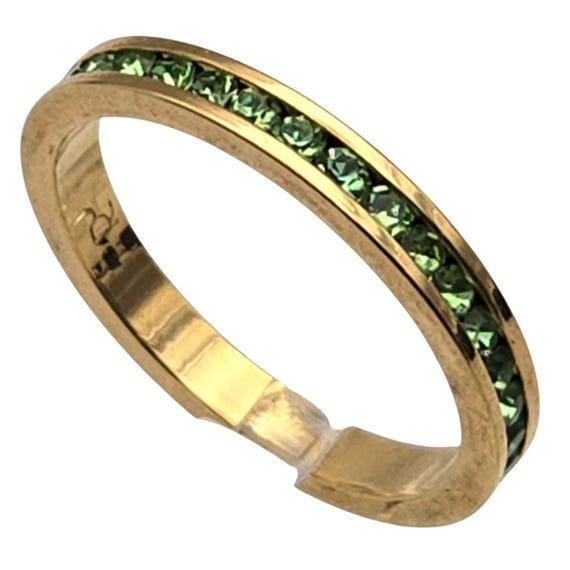 Joan Rivers Vintage Gold Tone CZ Band Rings W/ Pink & Green Accent Stones Signed JR Size 9