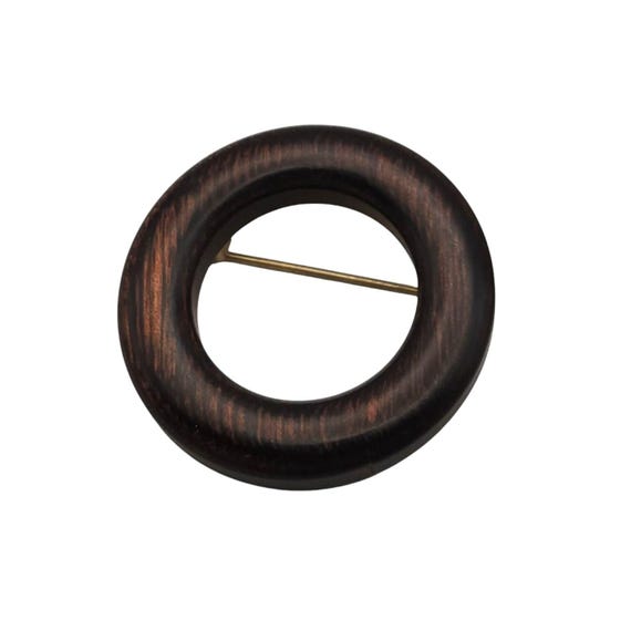Vintage Handcrafted Wooden Circle Brooch Pin 1 1/4 "