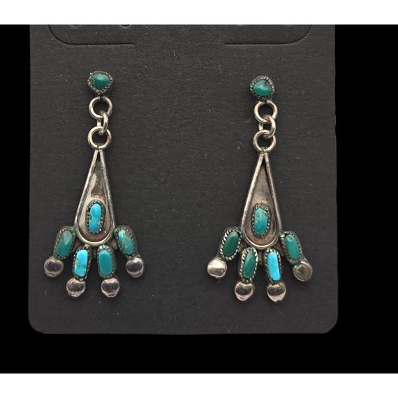 Vtg. 925 Zuni Petit Point Turquoise Dangle Earrings Stud Back
