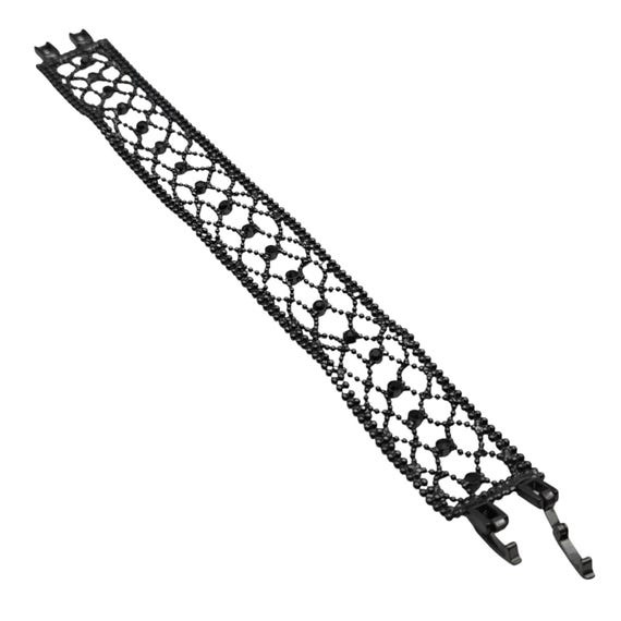 Black Rhinestone Mesh Bracelet With Double Clasp 7" Elegant & Dainty Design