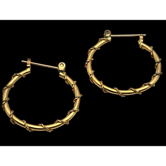 Vintage 14 Kt Yellow Gold Plated Bamboo Style Hoop Earrings 7/8 " Hoops