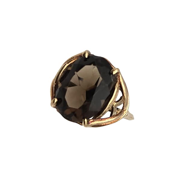 14 Kt. Gold Smokey Topaz Cushion Cut Gemstone Ring