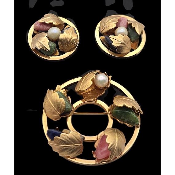 Vintage Sarah Coventry Clip-On Earring & Brooch Set Gold Tone Leaf Design