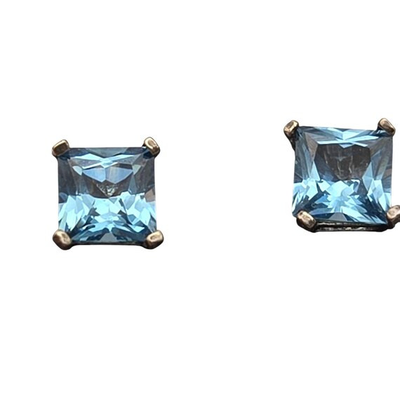 Vintage Sterling Silver Blue Topaz Square Stud Earrings 1/4 "