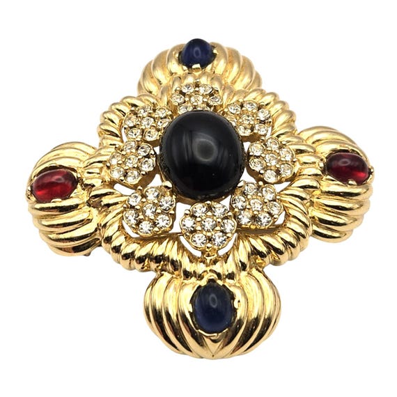 Ciner Jewels Of India Gripoix Gold-Tone Brooch/Pendant With Glass Cabochons & Rhinestones