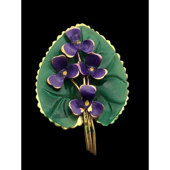 Vintage Hand Decorated Enamel Floral Brooch Pin Made In Austria