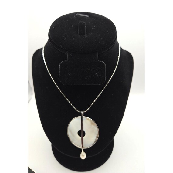 Mother Of Pearl Pendant Necklace With Freshwater Pearl & Sterling Silver Chain