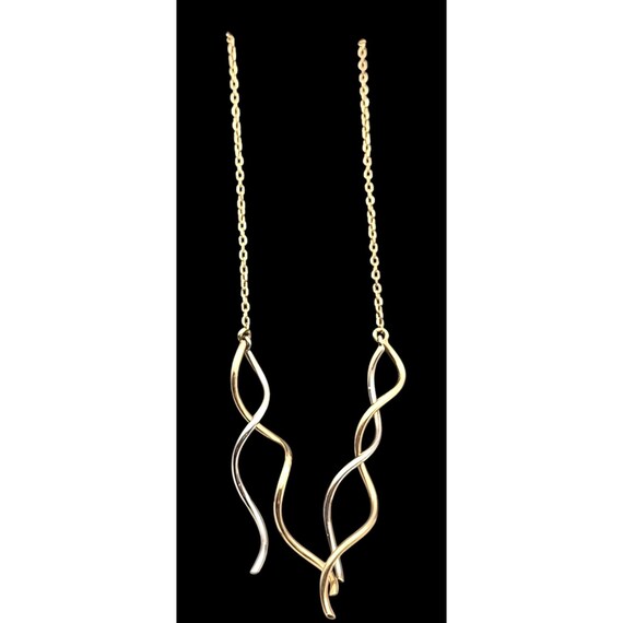 Vintage 14 Kt Yellow & White Gold Twist Long Bar Stud Earrings