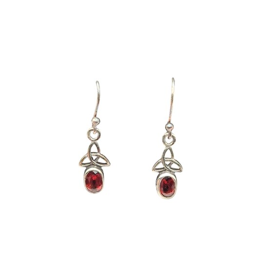 Vintage  Silver Celtic Trinity Orange Tear Drop Earrings