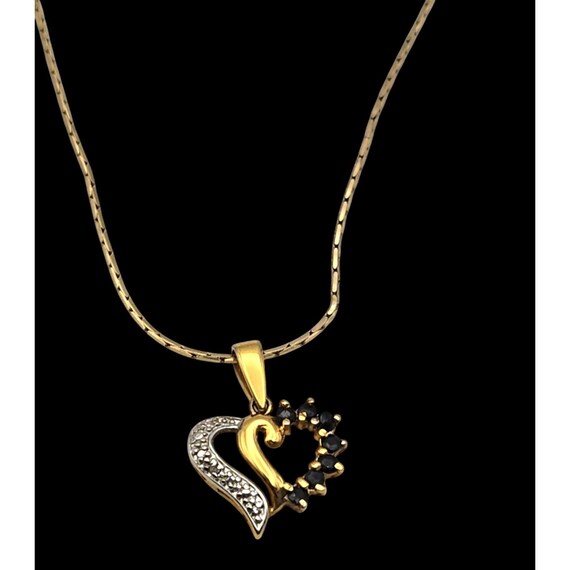 Vintage Gold Vermeil 925 Heart Pendant Necklace With Onyx Spinel Stones 10 1/4 "