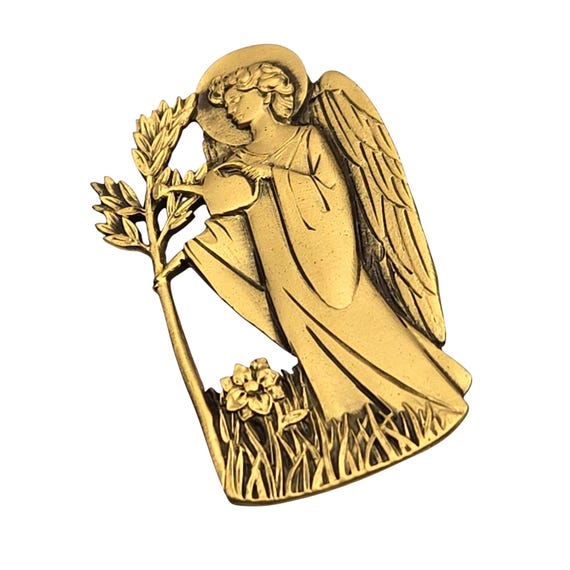 Vintage Goldtone Angel Brooch Pin Signed AA Religious Design 2 " x 1 1/8 "