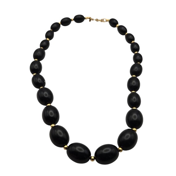 Vintage Monet Black & Gold Couture Graduated Bead Necklace 17 "