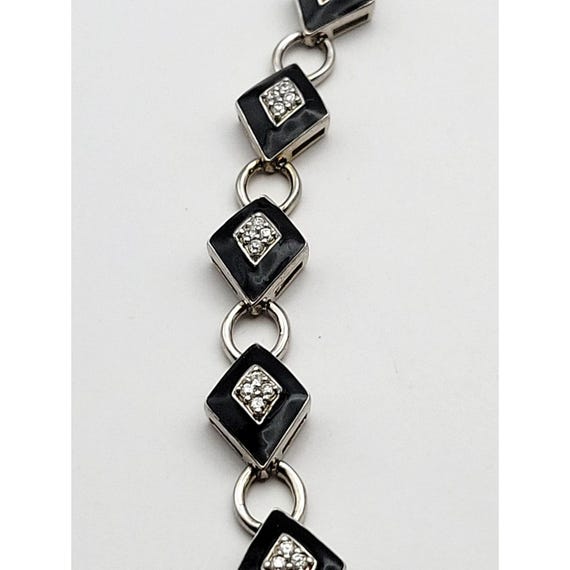 Sterling Silver Black Enamel & CZ Accent Bracelet