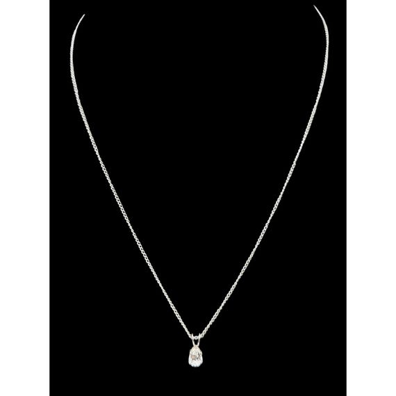 Vtg Silver CZ Tear Drop Pendant Necklace With Slim 17" Petite Chain Elegant Style Jewelry