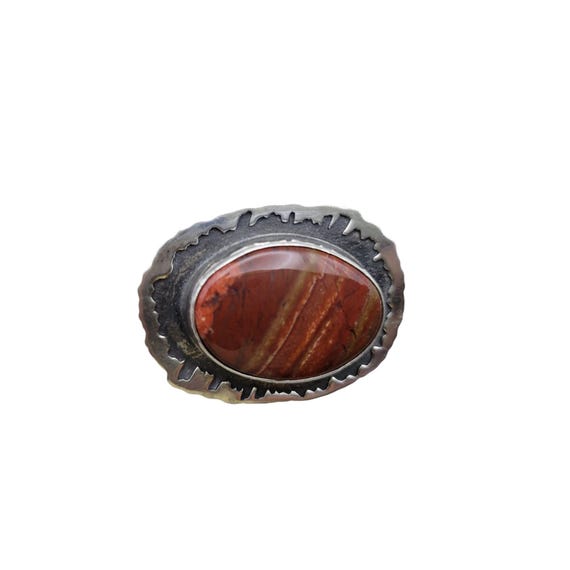 Vintage Sterling Silver & Red Jasper Brooch / Pendant