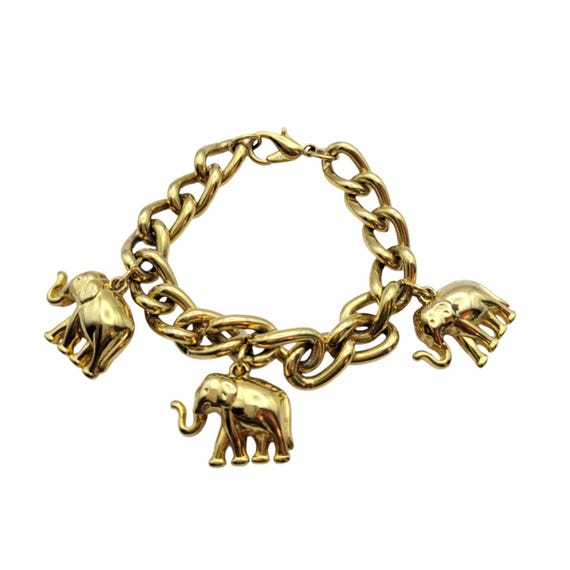 Gold-Tone Elephant Charm Bracelet With Chunky Chain Womens Fashion Jewelry