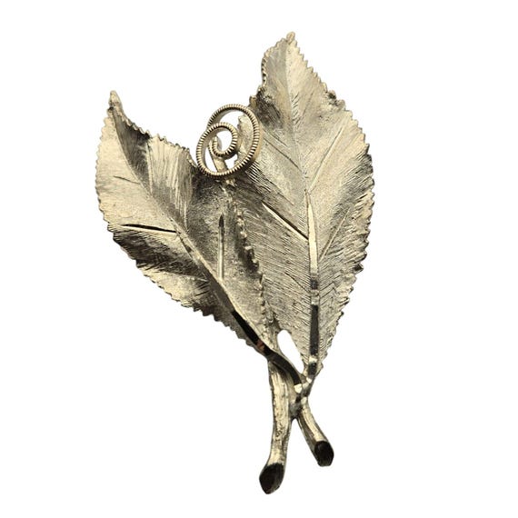 Vintage BSK Silver Tone Leaf Brooch Pin 2 1/2 " x 1 1/2 "