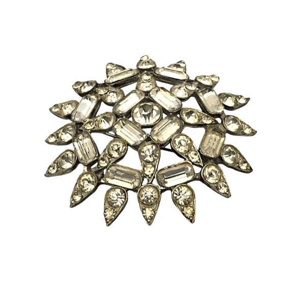 Vintage Rhinestone Brooch Pin Floral Design Silver Tone 2" Diameter Women’s Jewelry Accessory