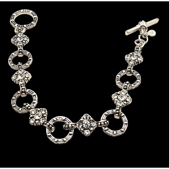 Vintage Premier Designs Rhinestone Link Bracelet With Toggle Closure 7" Length X 1/2" Width