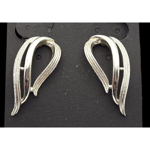 Vintage Sarah Coventry Silver Tone MCM Clip-On Earrings 1 1/4 " x 5/8 "