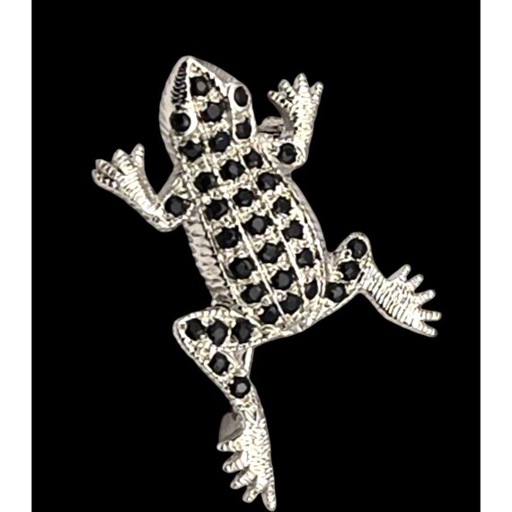 NF Sterling Black Spinel Frog Brooch Pin Unique