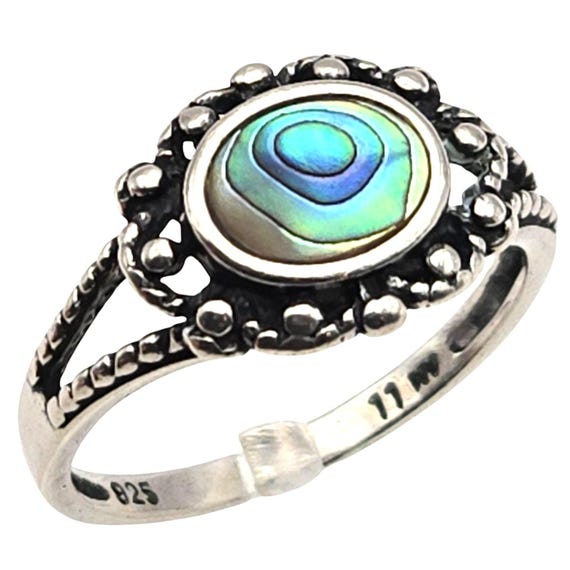Vtg Sterling Silver Abalone Shell Ring Size 11 Boho Chic Jewelry Statement Piece