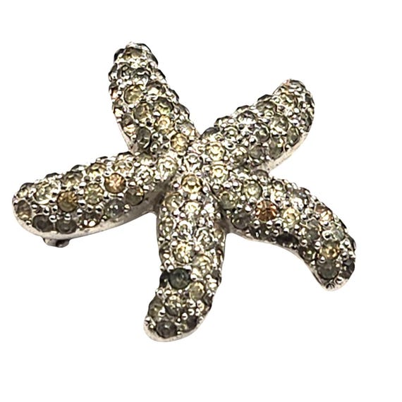 Vtg JOMAZ Rhinestone Starfish Brooch Pin Silver-Tone 1 1/4"x1 1/4" Elegant Statement Piece