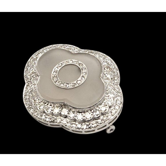 Platinum Pave Diamond Quartz Brooch With 75 Pave Set Brilliant Diamonds