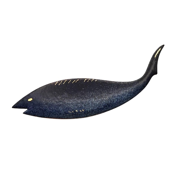 Vtg Copper Enamel Fish/Whale Brooch Pin Handcrafted Artistic Design 3 " Unique Jewelry Accessory