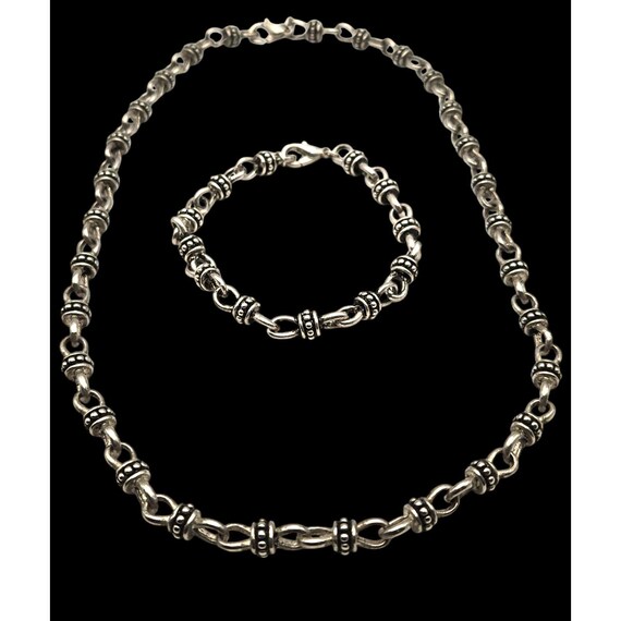 Vintage Premier Designs Silver Tone Chain Necklace & Bracelet Set 18 " and 7 1/2 "