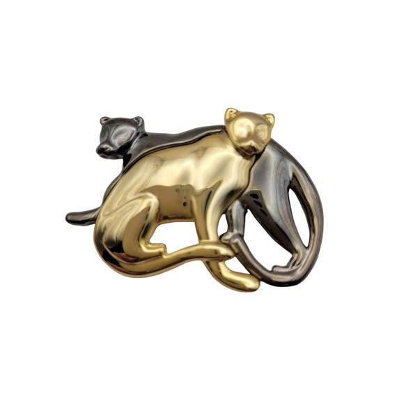 Vintage Liz Claiborne Gold & Silver Tone Panther Brooch Pin