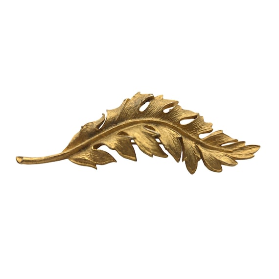 Vintage 1960s Coro Gold Leaf Brooch Pin Signed