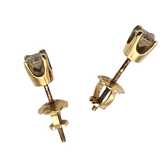 Vtg 14 Kt Yellow Gold Diamond Stud Earrings 1/4 Carat With Natural 3.22 Mm Diamonds & Screw Back Posts