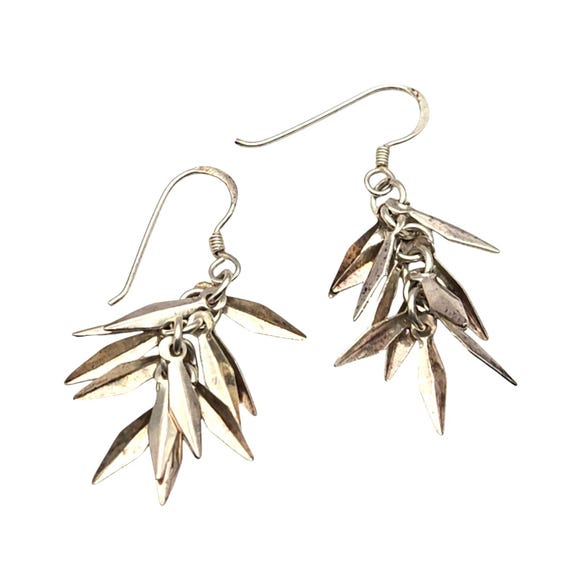 Silver Dangle Earrings With Leaf Charm Design - Vintage Style Jewelry For Women