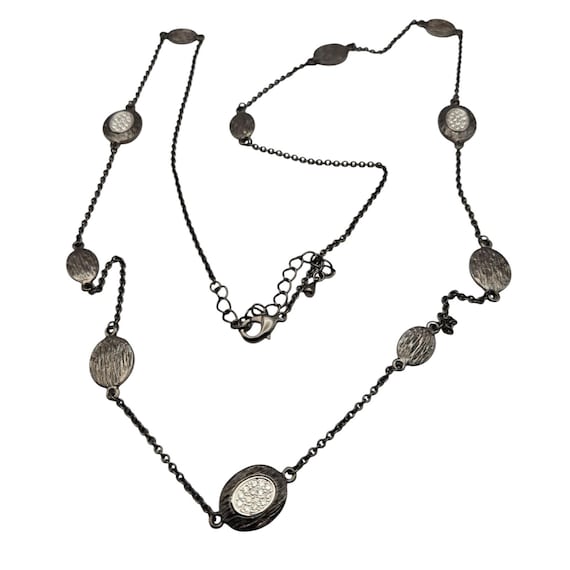 Vtg Park Lane Bronze Tone Chain Necklace W/ Rhinestone Accents 36 " w / 3 " Ext.