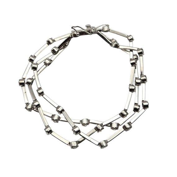 Sterling Silver 3-Row CZ Bar Link Chain Bracelet 7.5" Faceted Stones