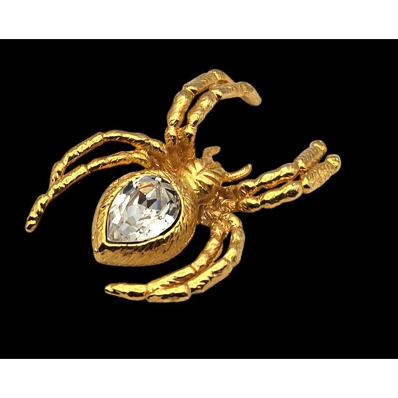 Vintage Gold-Tone Spider Brooch With Clear Gemstone Body