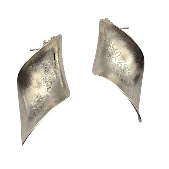 Vtg Sterling Silver MCM Swirl Stud Earrings Handcrafted By Loretta Tryon Artist Signed 1 3/4" X 1" Unique Statement Jewelry